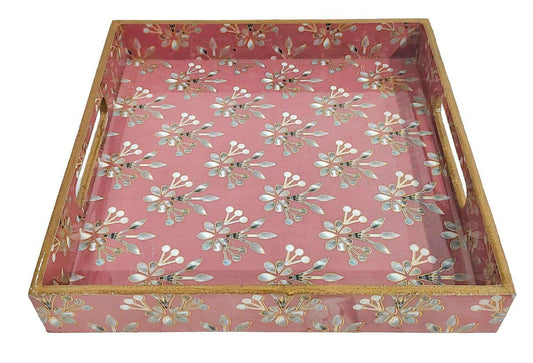Rose Gold Floral Decorative Sqaure MDF Tray | Stylish Serving & Home Décor Tray