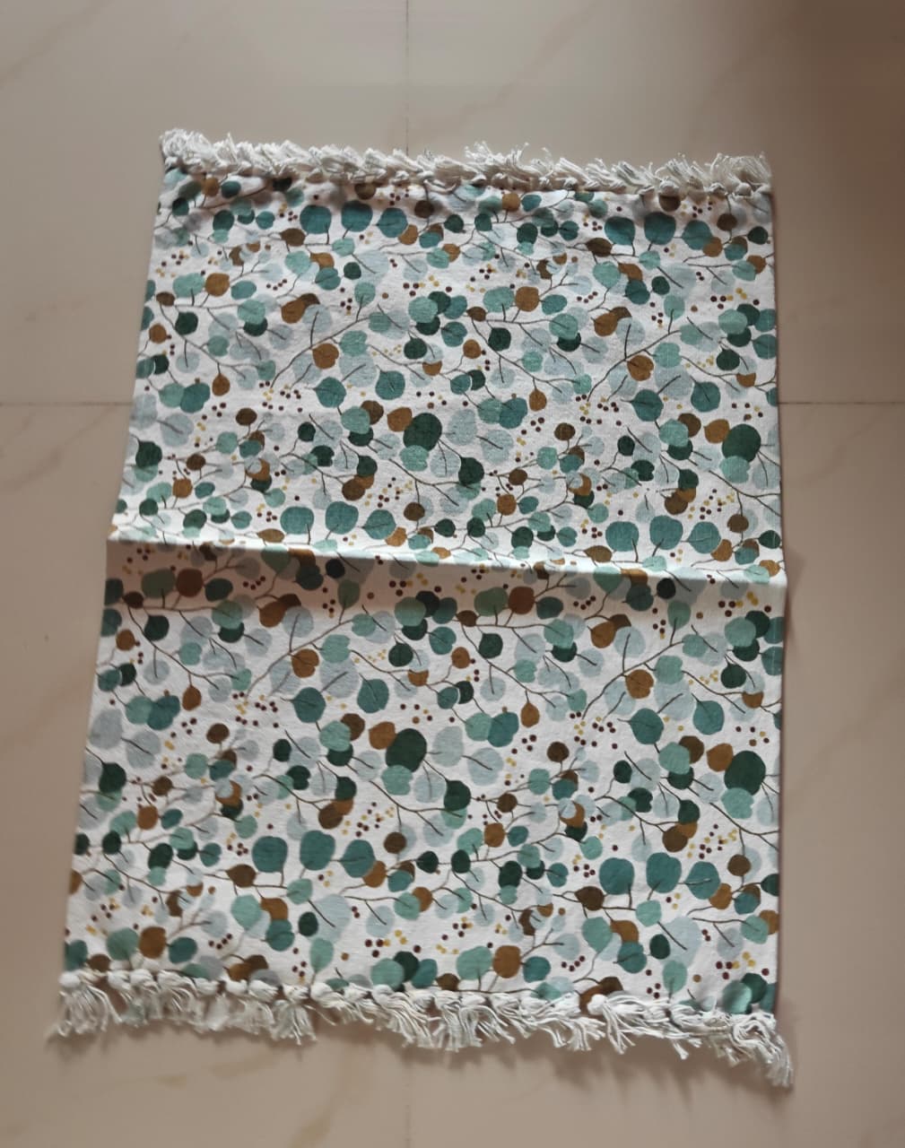 Leafy Dreamscape Teal Turquoise Table Mat Aasan Pure cotton with Tassels