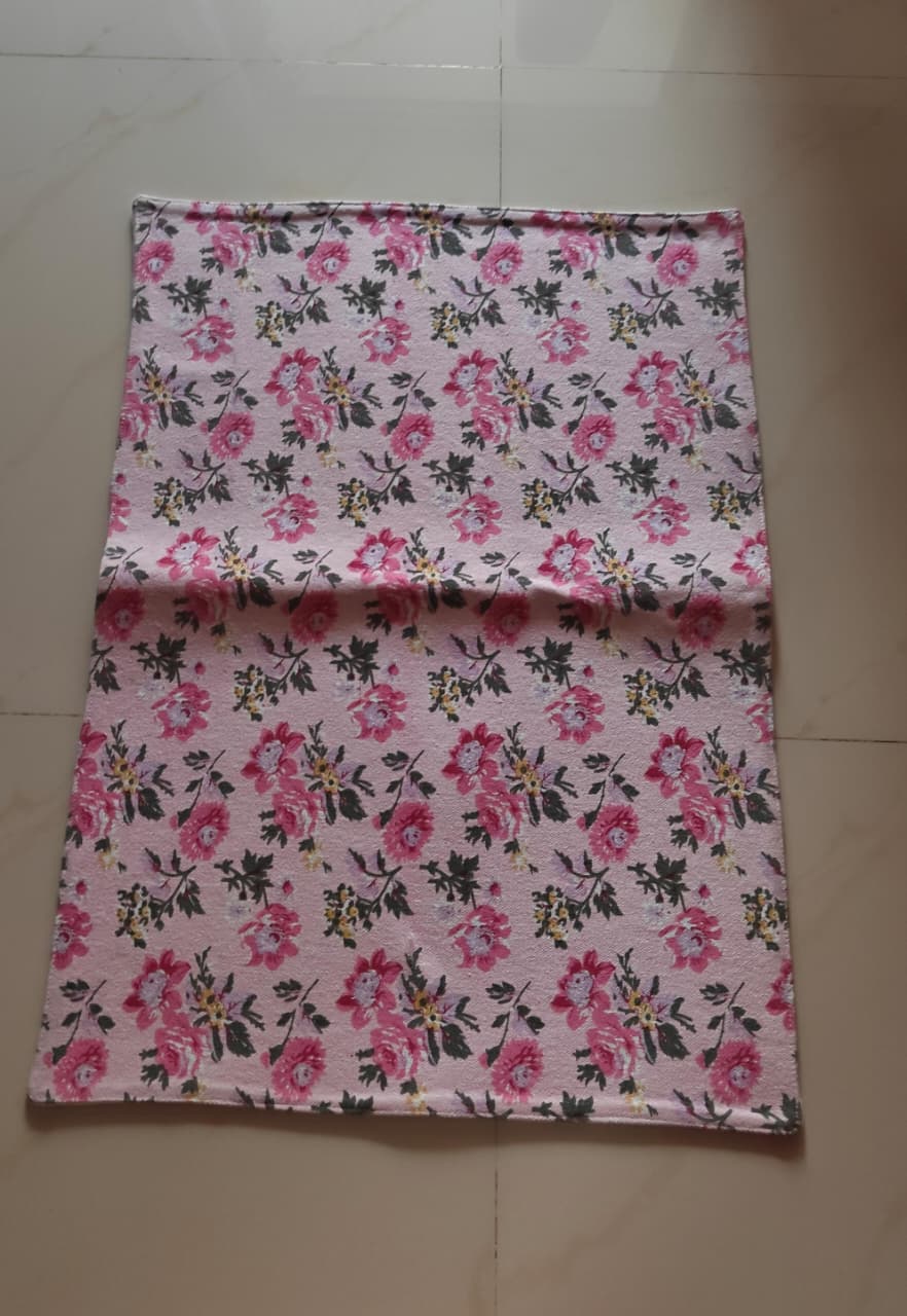 Versatile Pink Floral Duck Cotton Floor Mat Rug | Use as Table Décor Mat | Perfect Kids Mat