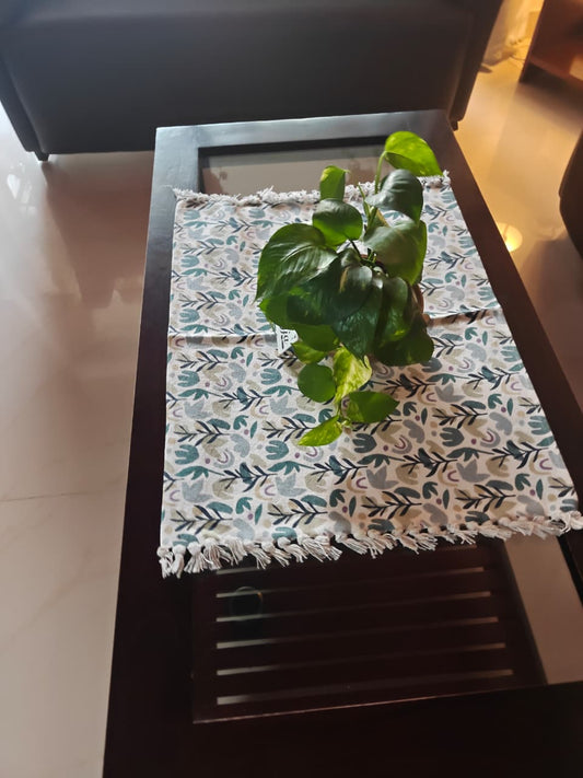 Designer Teal Turquoise Mat, Two Cosy Settings Table Mat Aasan Pure cotton with Tassels