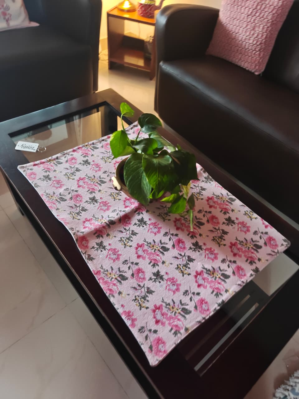 Versatile Pink Floral Duck Cotton Floor Mat Rug | Use as Table Décor Mat | Perfect Kids Mat