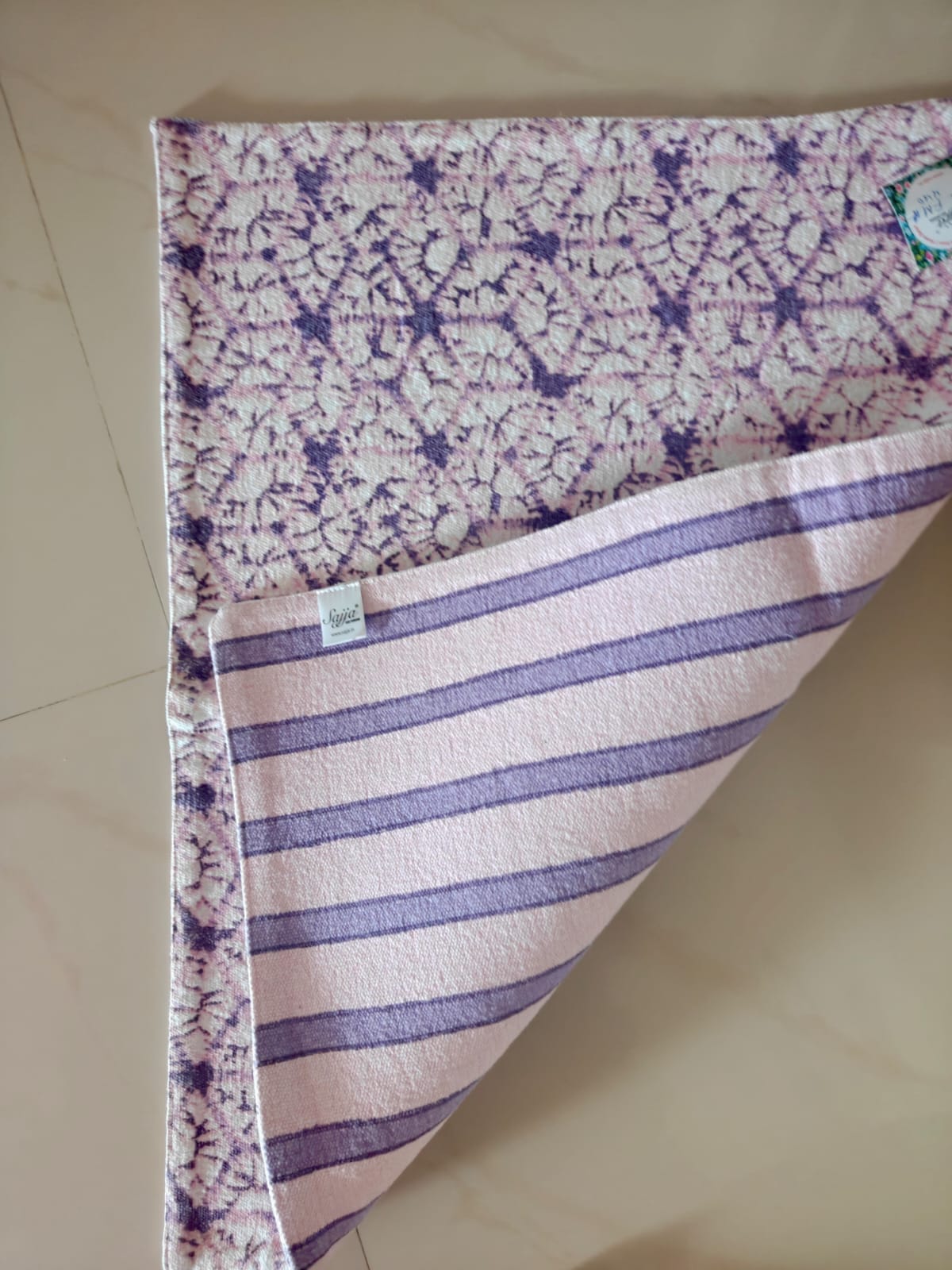 Designer White Purple Hued Thick Duck Cotton Floor Mat |Use as Table Décor Mat