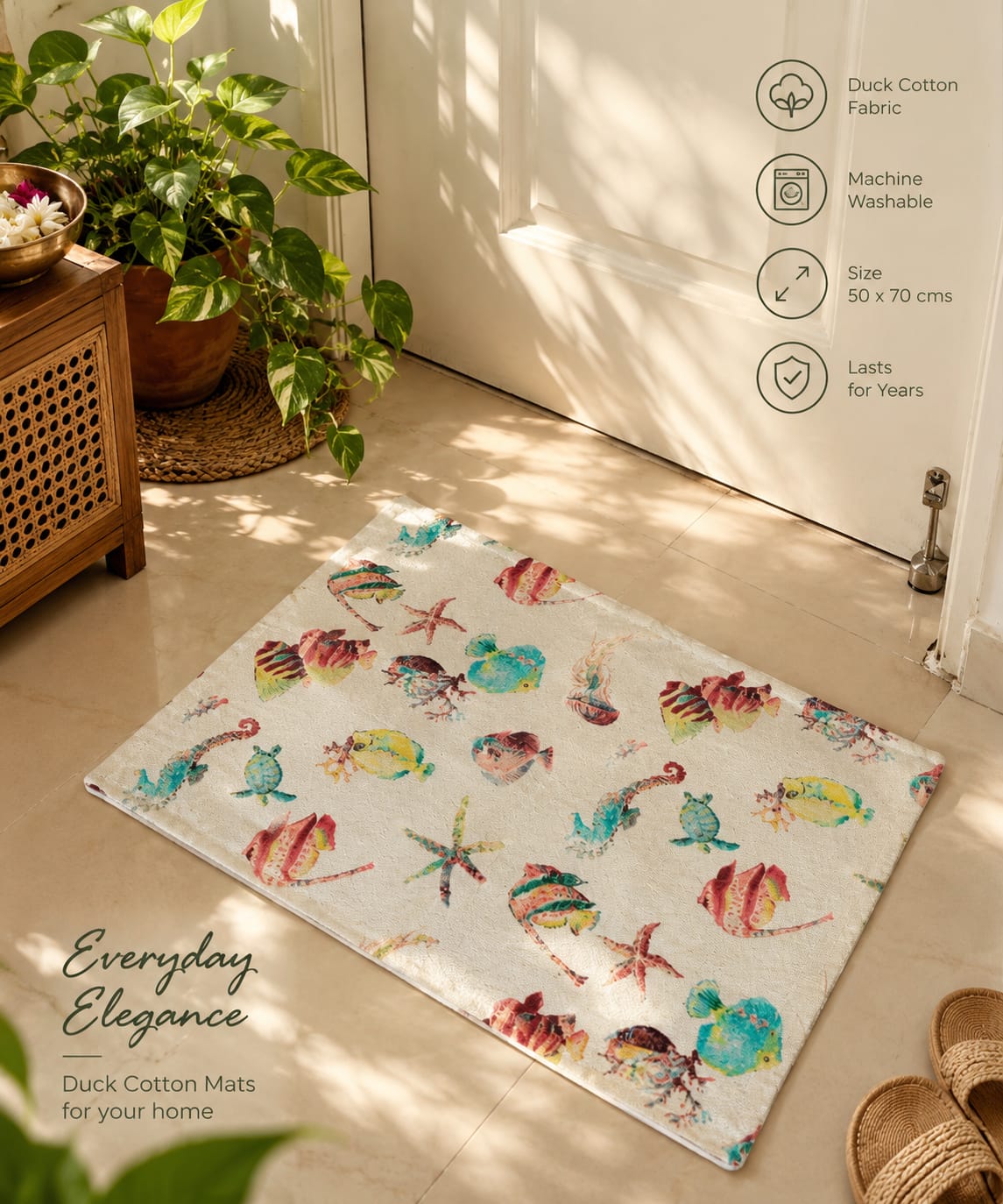 Designer Oceanic Coral thick Duck Cotton Floor Mat |Use as Table Décor Mat | Kids room mat