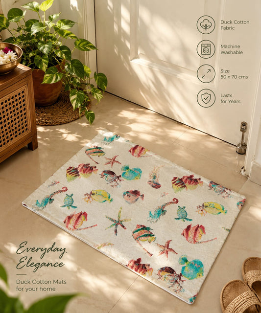 Designer Oceanic Coral thick Duck Cotton Floor Mat |Use as Table Décor Mat | Kids room mat