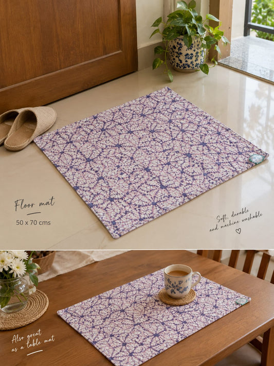Designer White Purple Hued Thick Duck Cotton Floor Mat |Use as Table Décor Mat