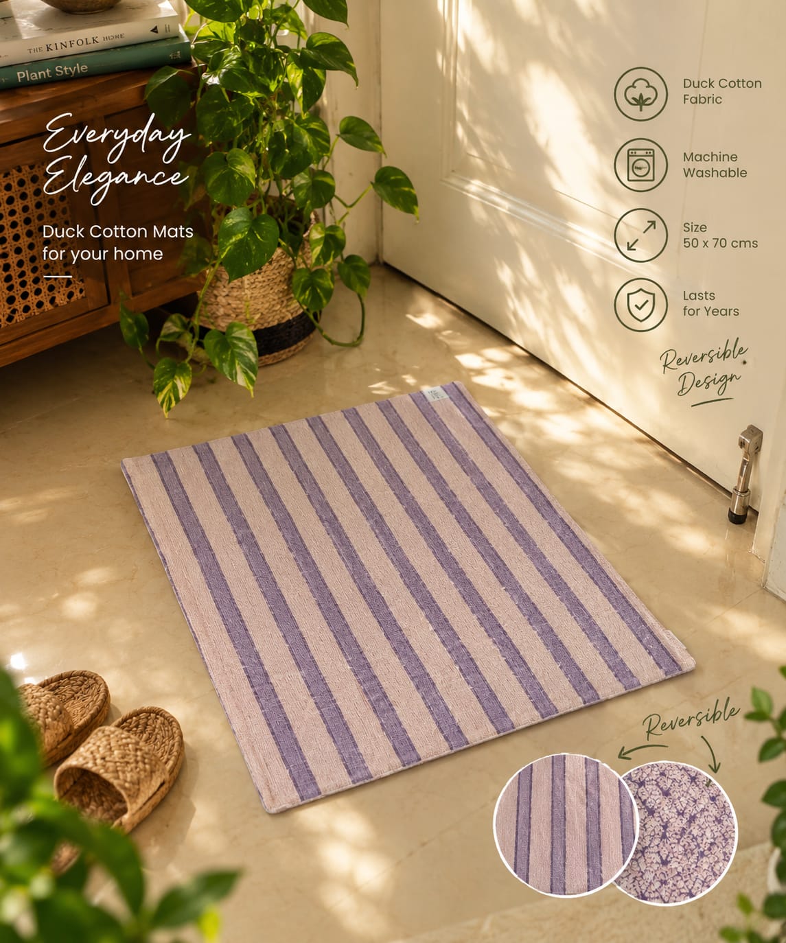 Designer White Purple Hued Thick Duck Cotton Floor Mat |Use as Table Décor Mat