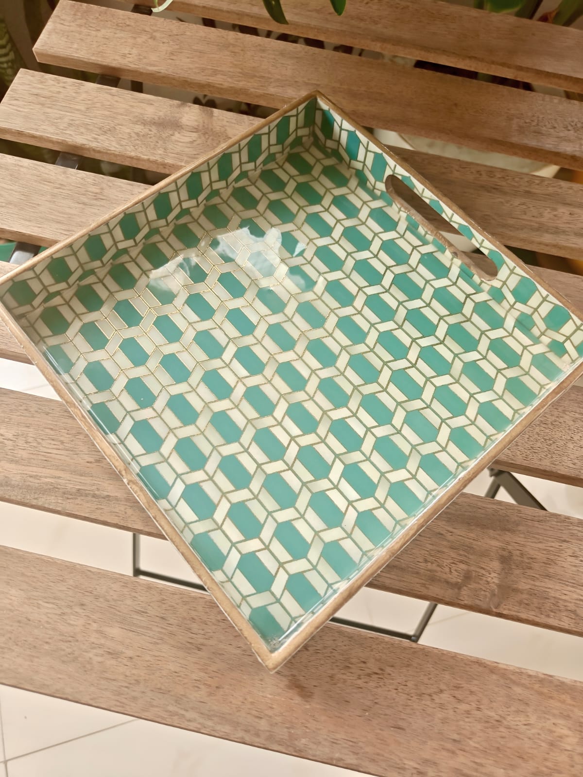 Turquoise Marble Inlay Print Decorative Sqaure MDF Tray | Stylish Serving & Home Décor Tray