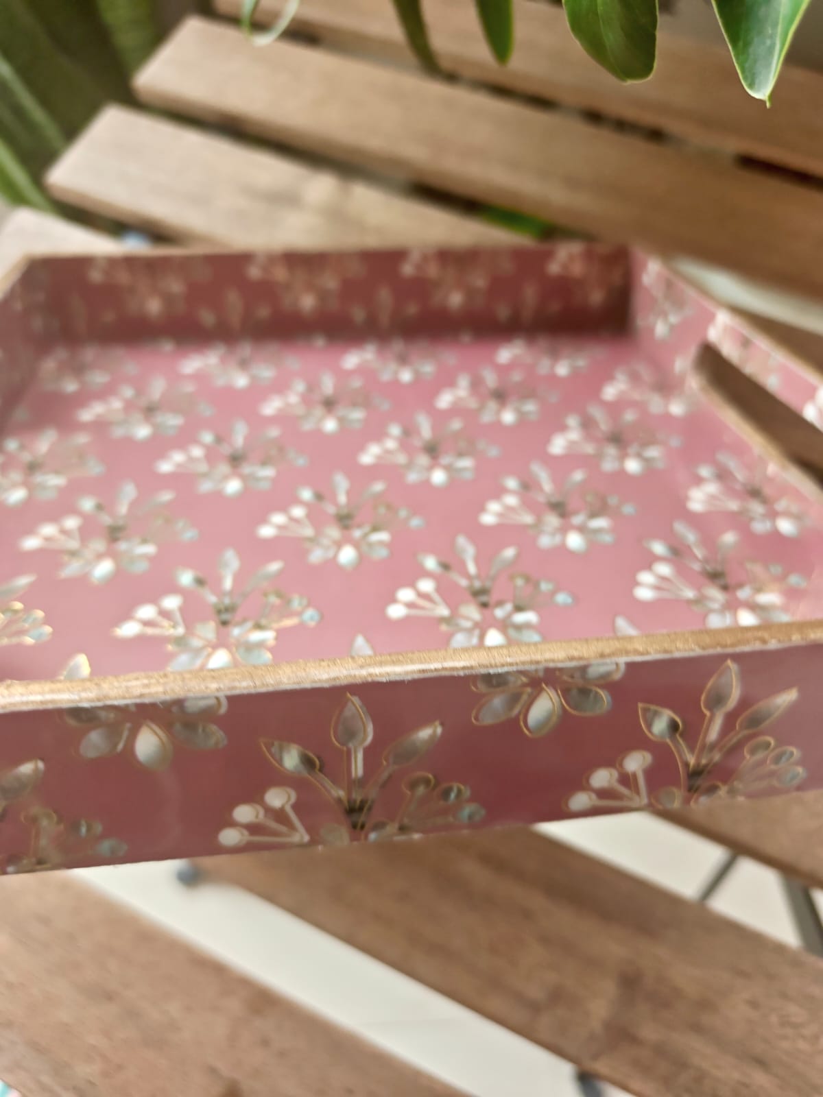 Rose Gold Floral Decorative Sqaure MDF Tray | Stylish Serving & Home Décor Tray