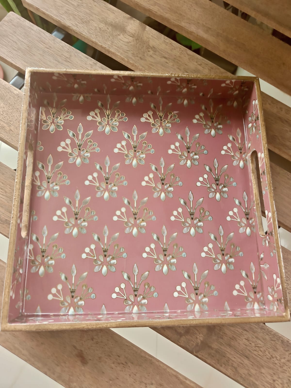 Rose Gold Floral Decorative Sqaure MDF Tray | Stylish Serving & Home Décor Tray