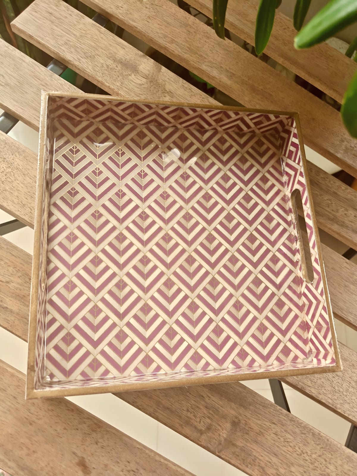 Pinkish Purple Decorative Sqaure MDF Tray | Stylish Serving & Home Décor Tray 