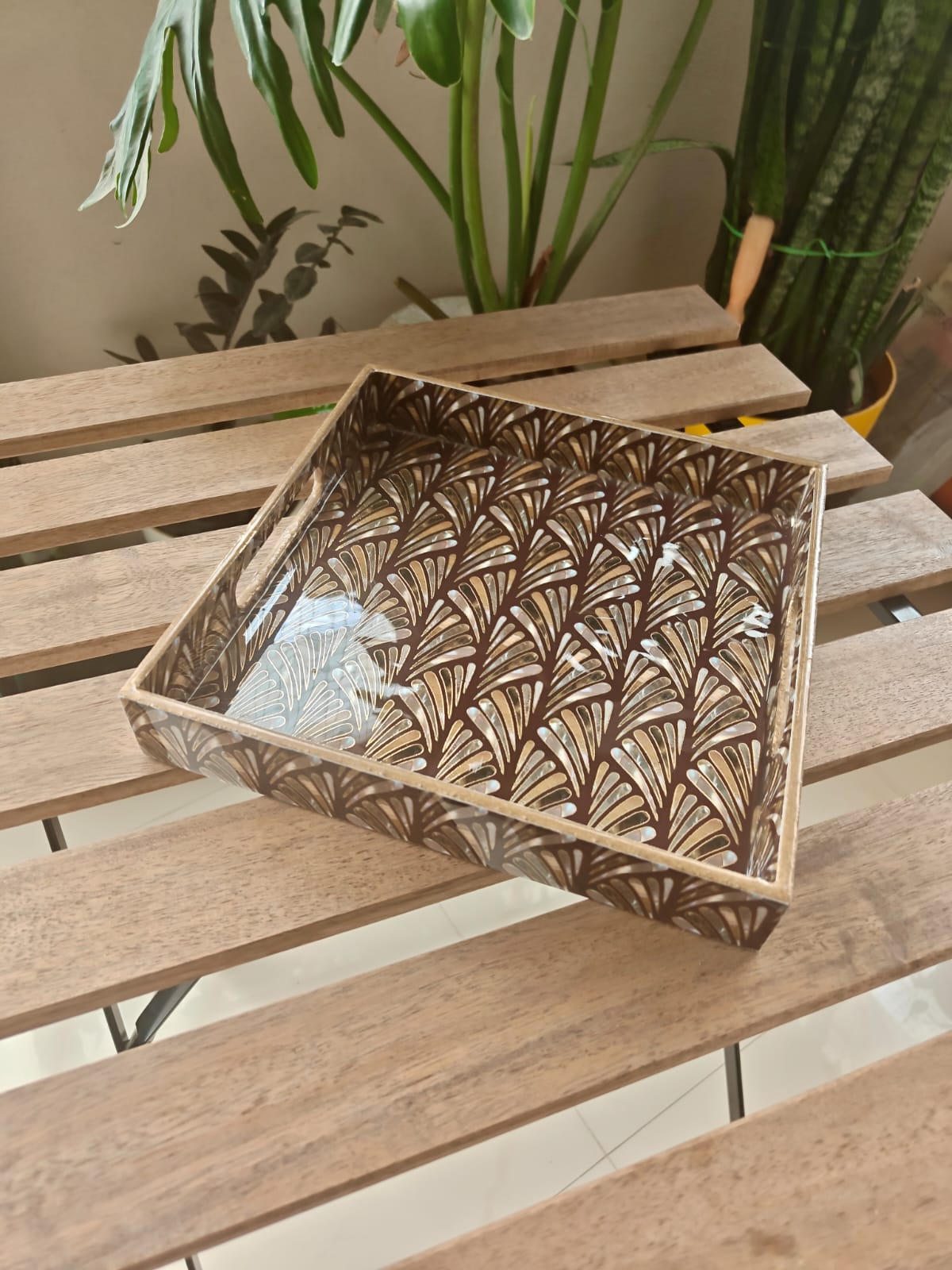Brown Marble Inlay Print Decorative MDF Tray | Stylish Serving & Home Décor Tray