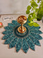 Handmade Teal hued Round Beaded Table Placemat For Home Décor