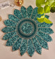 Handmade Teal hued Round Beaded Table Placemat For Home Décor
