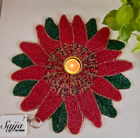 Radiant Poinsettia Royal Maroonish Red Placemat Floral Beads Tablemat