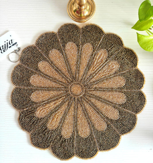 Floral Vintage Antique Copper And Brass Finish Beaded Table Placemat