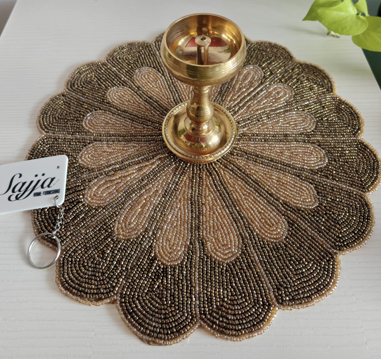 Floral Vintage Antique Copper And Brass Finish Beaded Table Placemat