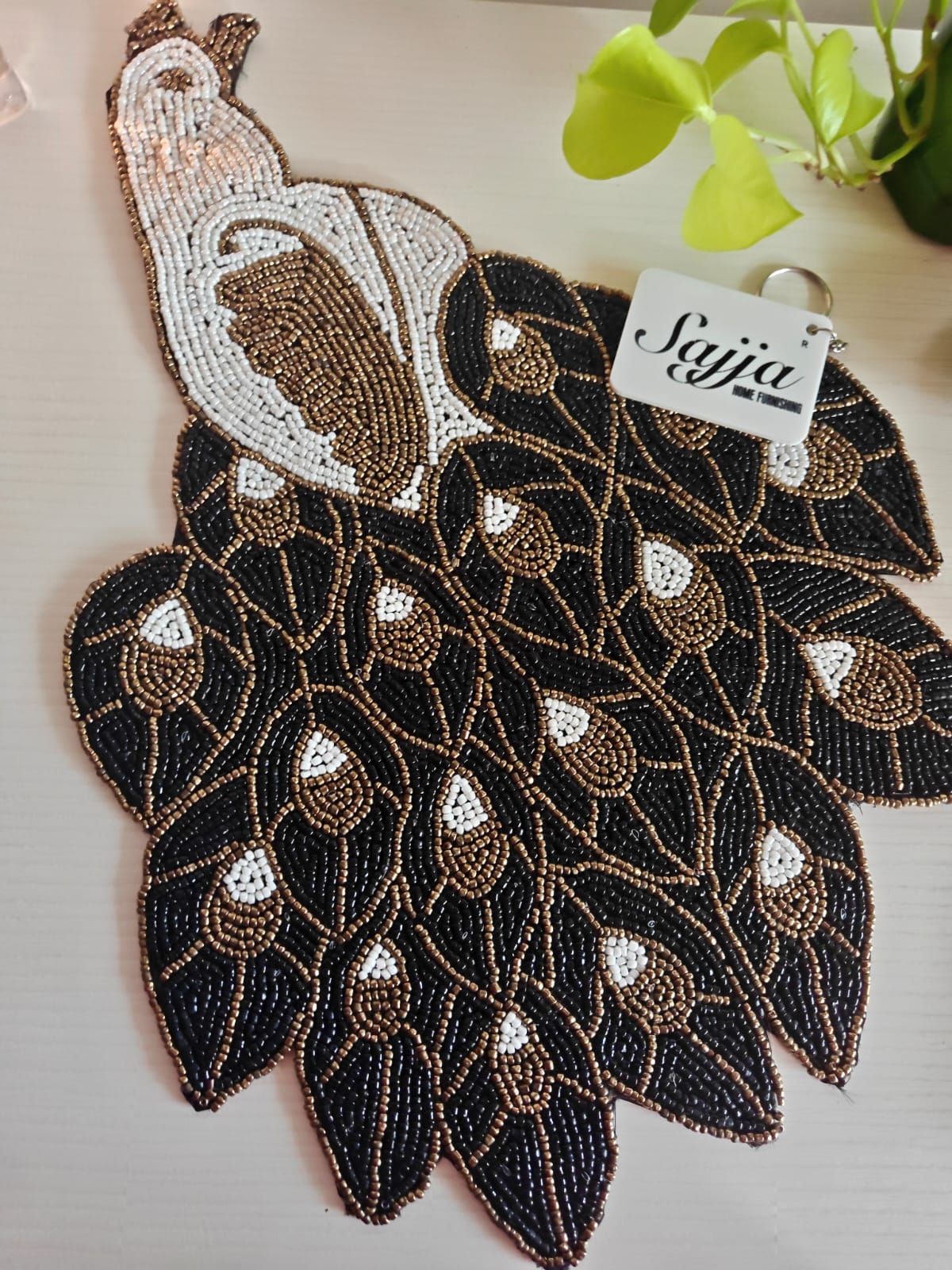 Antique Beaded Handmade Peacock Beads Table Mat