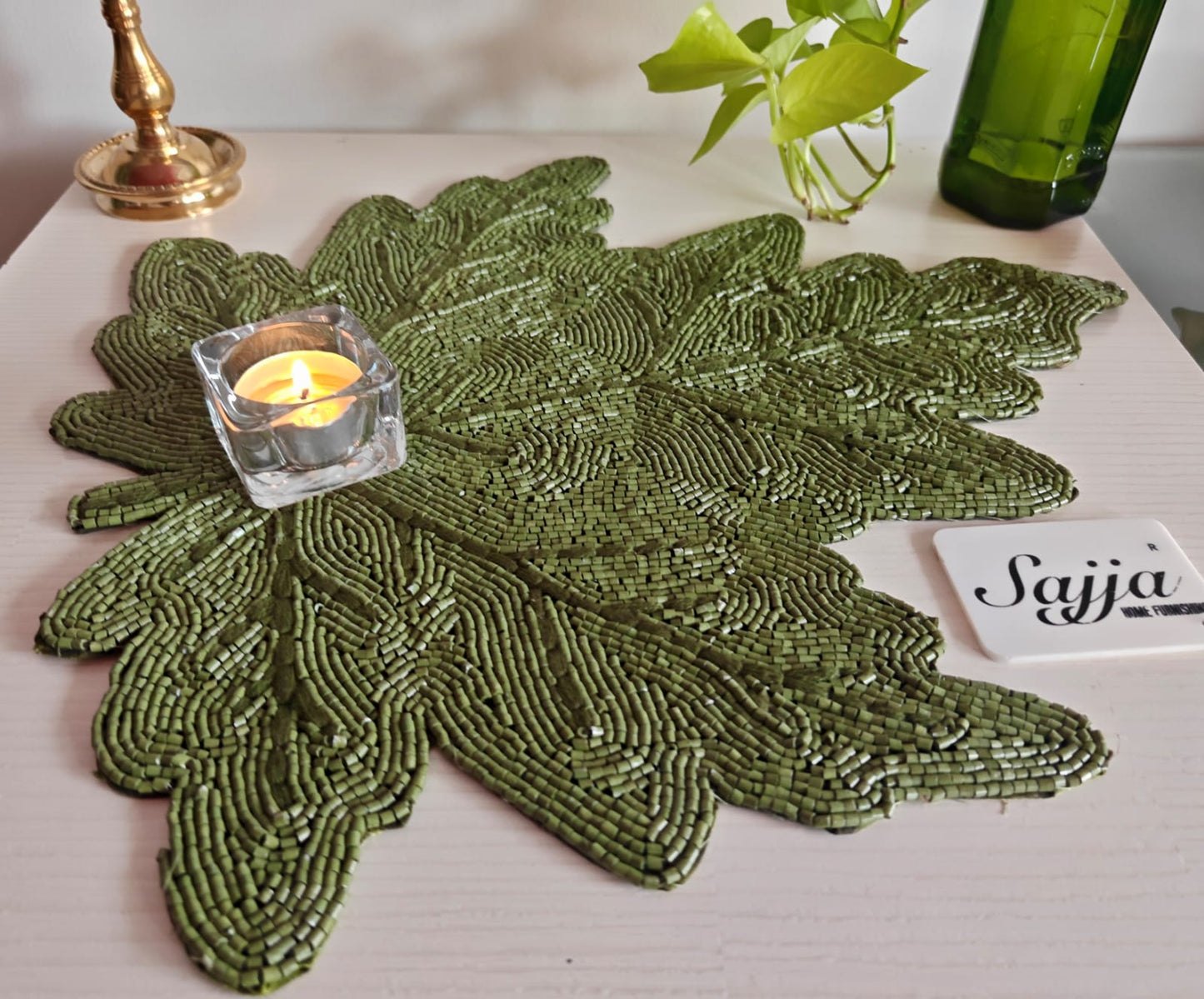 Designer Leaf Decorative Beads Table Placemat Bead table mat