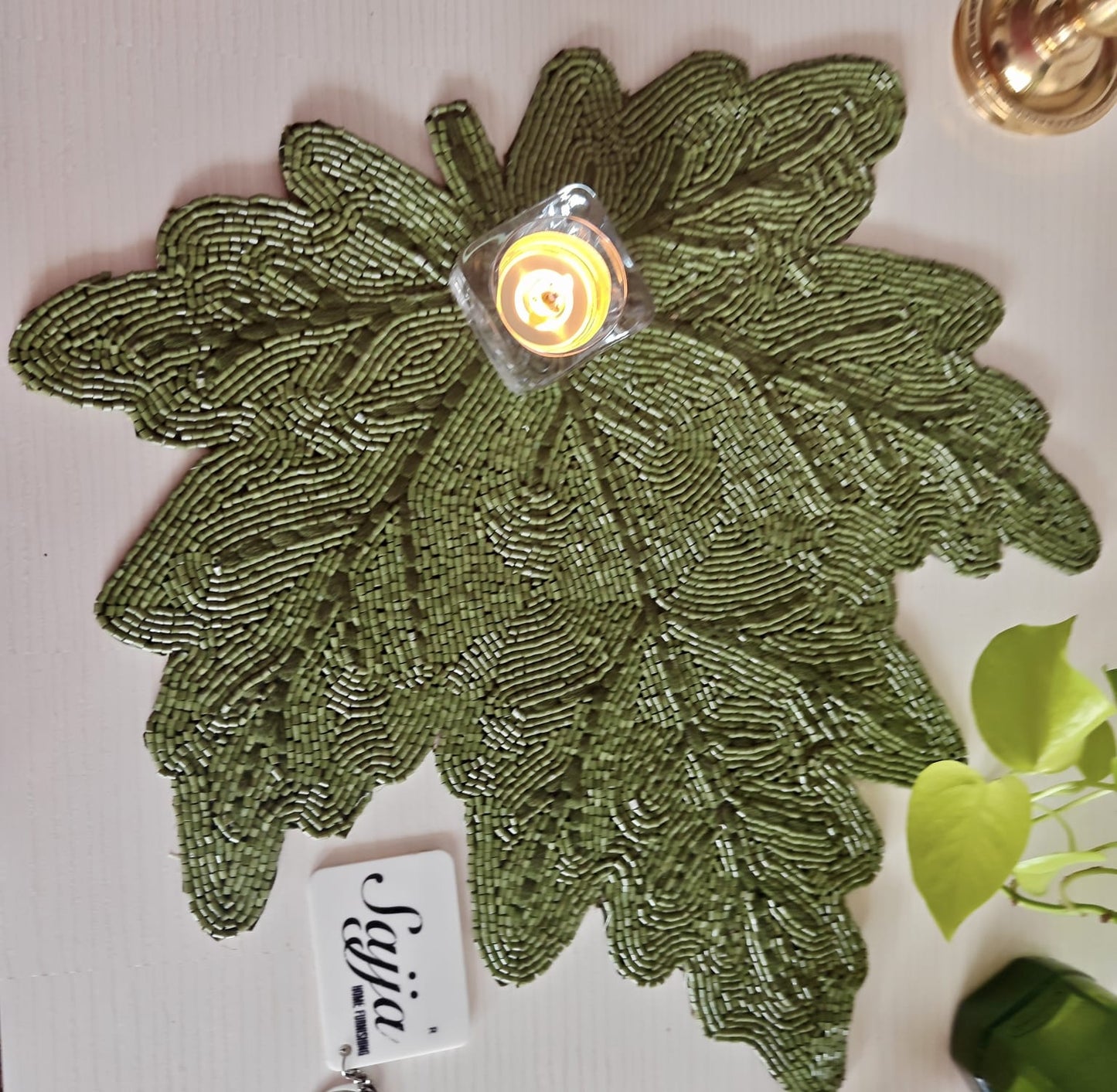 Designer Leaf Decorative Beads Table Placemat Bead table mat