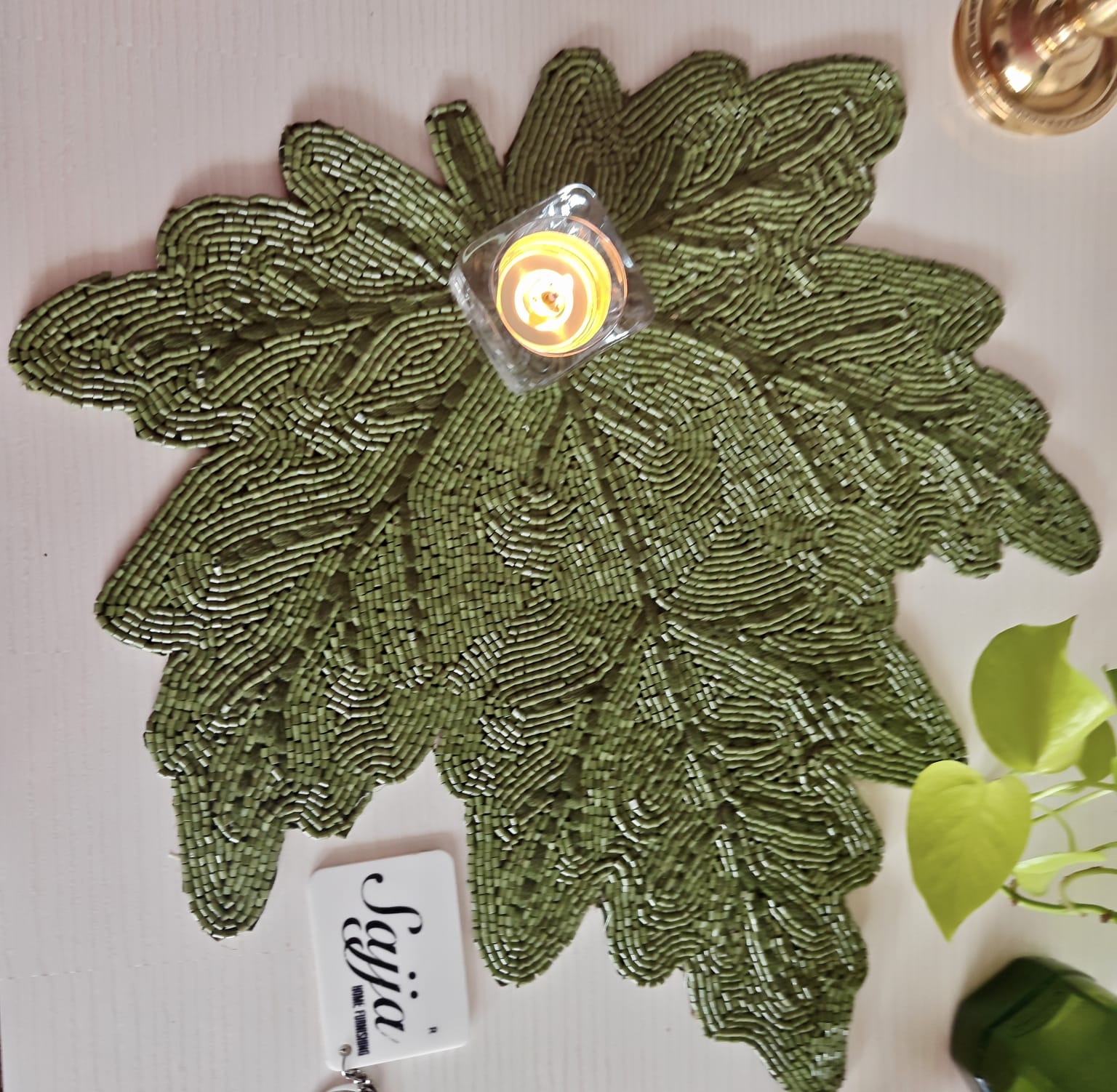 Designer Leaf Decorative Beads Table Placemat Bead table mat
