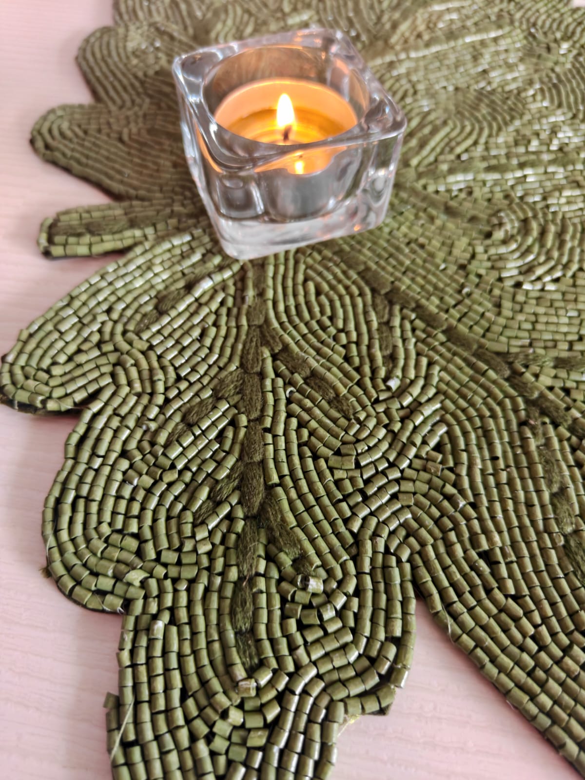 Designer Leaf Decorative Beads Table Placemat Bead table mat