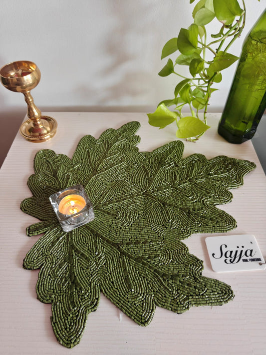 Designer Leaf Decorative Beads Table Placemat Bead table mat