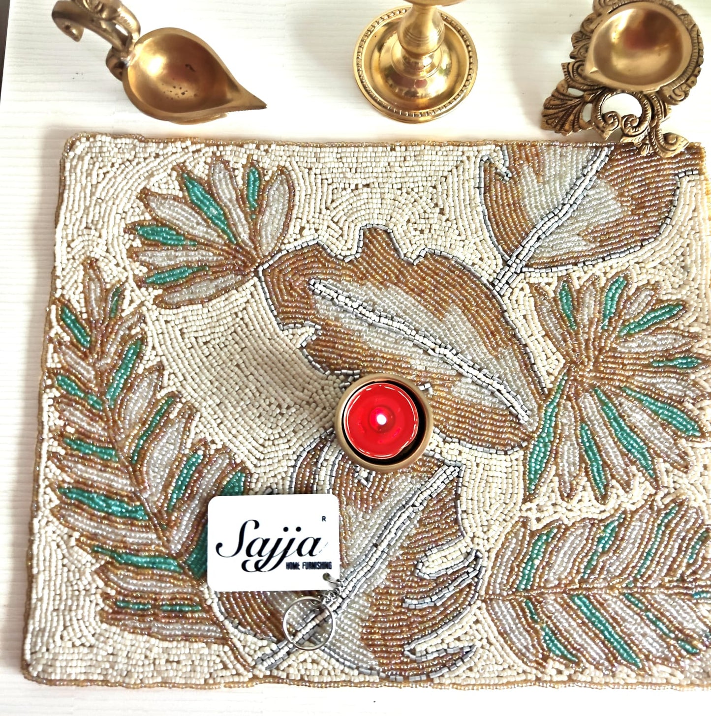 Elegant Ivory eaves Beaded Pearls Table Placemat