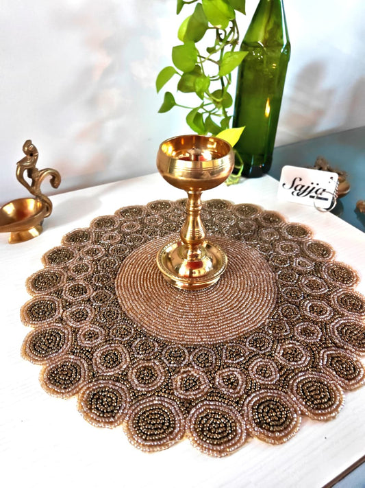 Glamorous Golden Beads Round Table Mat
