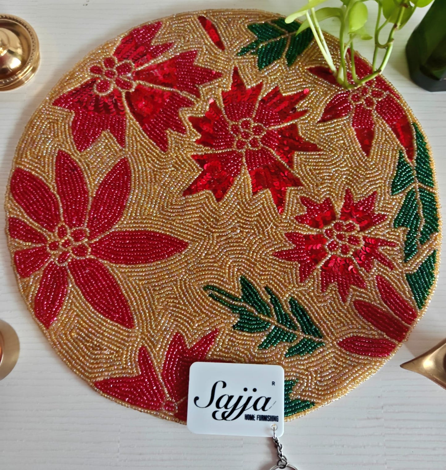 White Gold Red Silver Hearts Multicolour Beads Round Mat Table Placemat