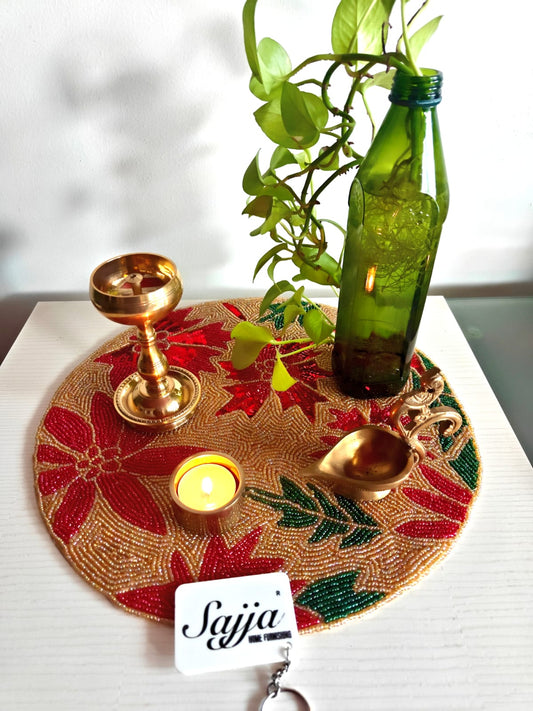 White Gold Red Silver Hearts Multicolour Beads Round Mat Table Placemat