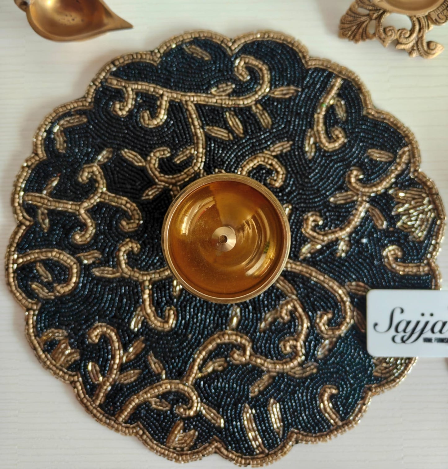 Vintage Floral Black Golden Beaded Placemat