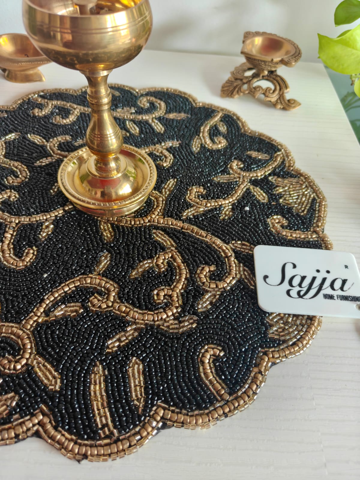 Vintage Floral Black Golden Beaded Placemat
