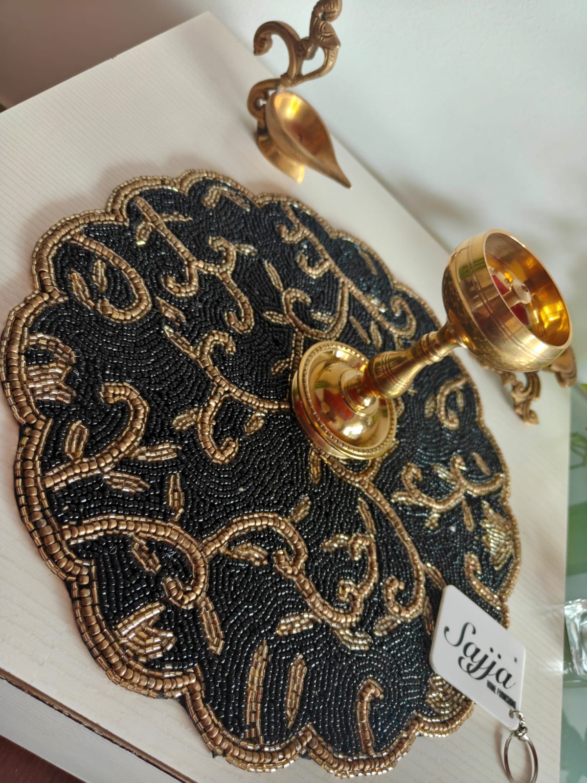 Vintage Floral Black Golden Beaded Placemat