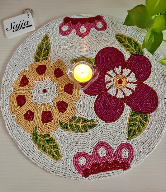 Radiant Royal Multicolour Placemat Floral Beads Tablemat