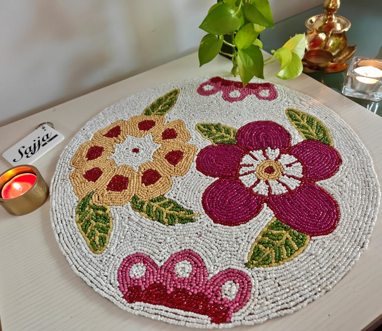 Radiant Royal Multicolour Placemat Floral Beads Tablemat