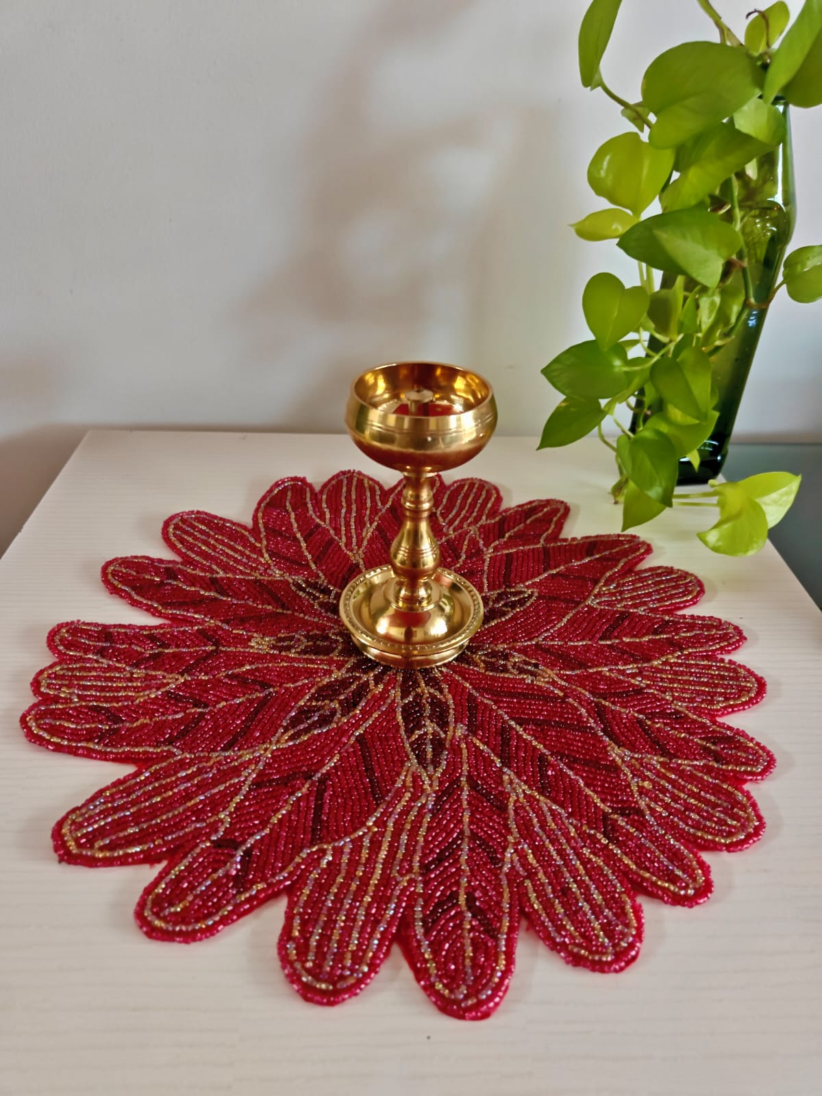 Vintage Wine Red N Gold Beads Table Beads Tablemat Placemat