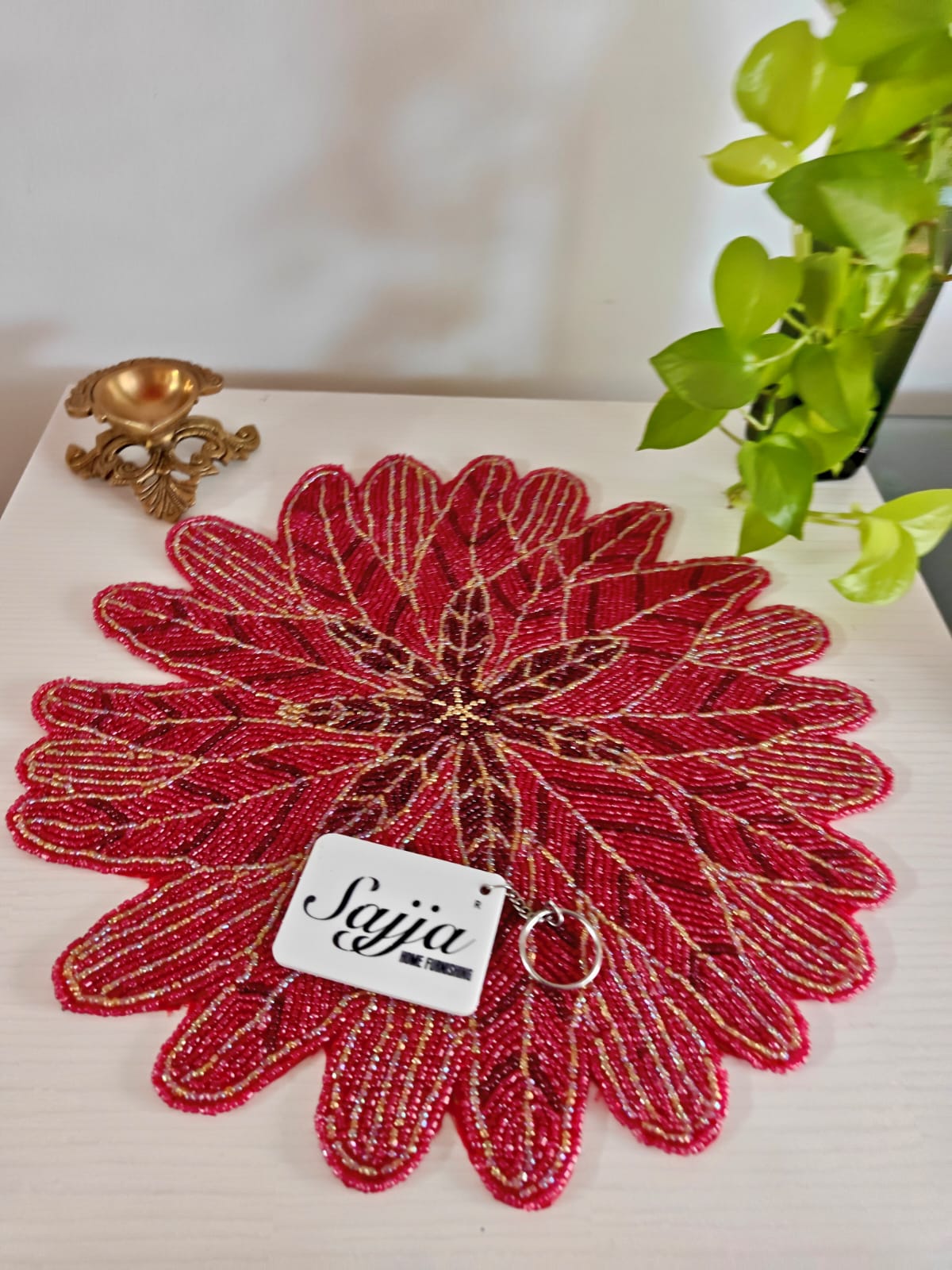 Vintage Wine Red N Gold Beads Table Beads Tablemat Placemat