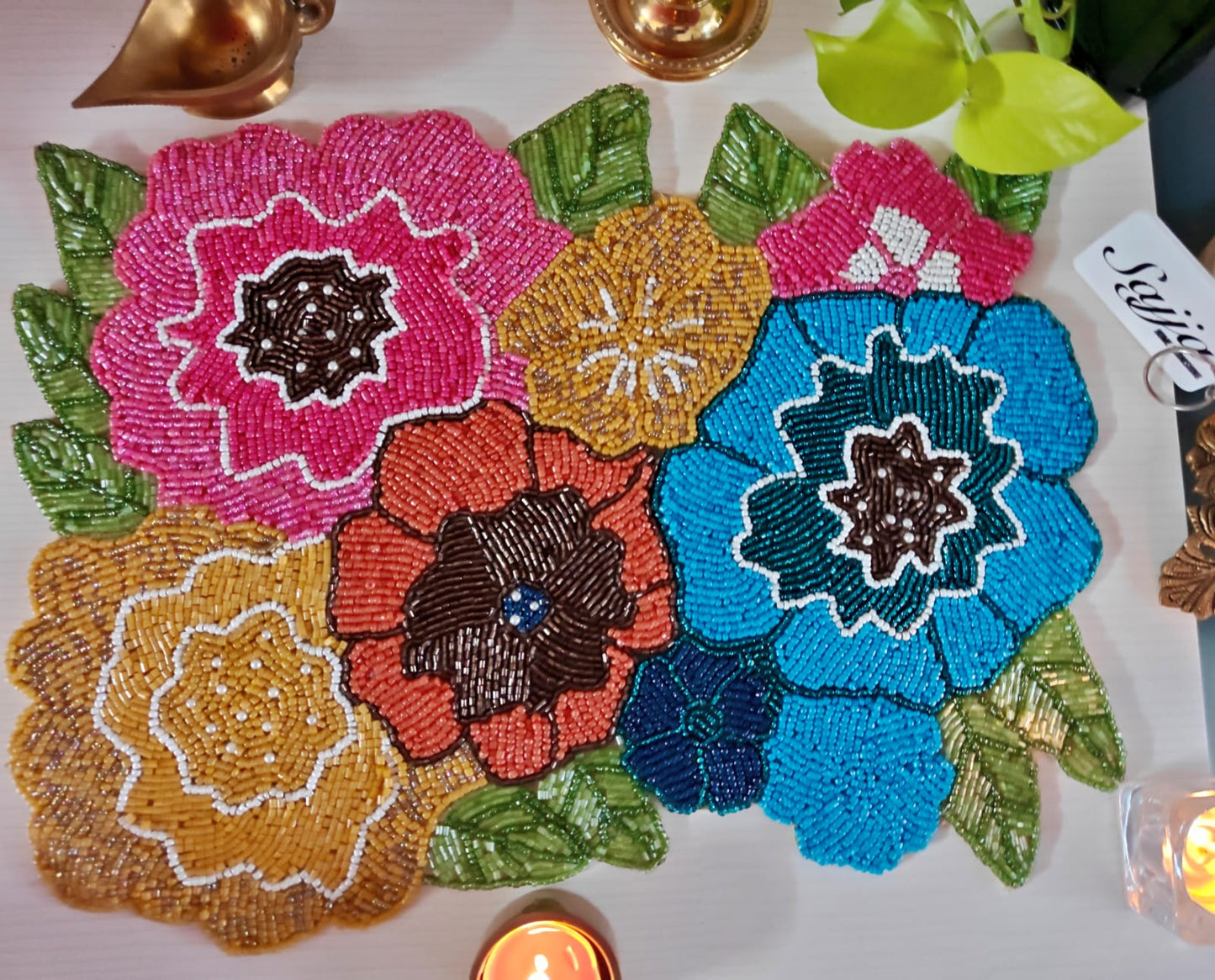 Trendy Burst Of Colours  Beads Table Coffee Side Table Mat