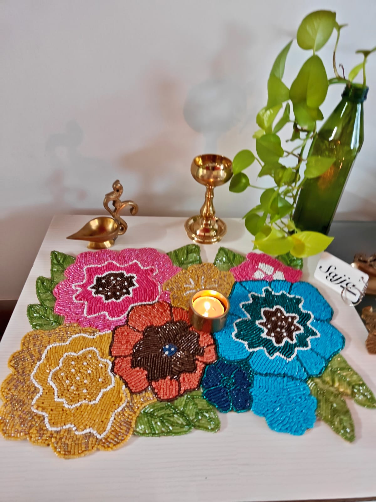 Trendy Burst Of Colours  Beads Table Coffee Side Table Mat