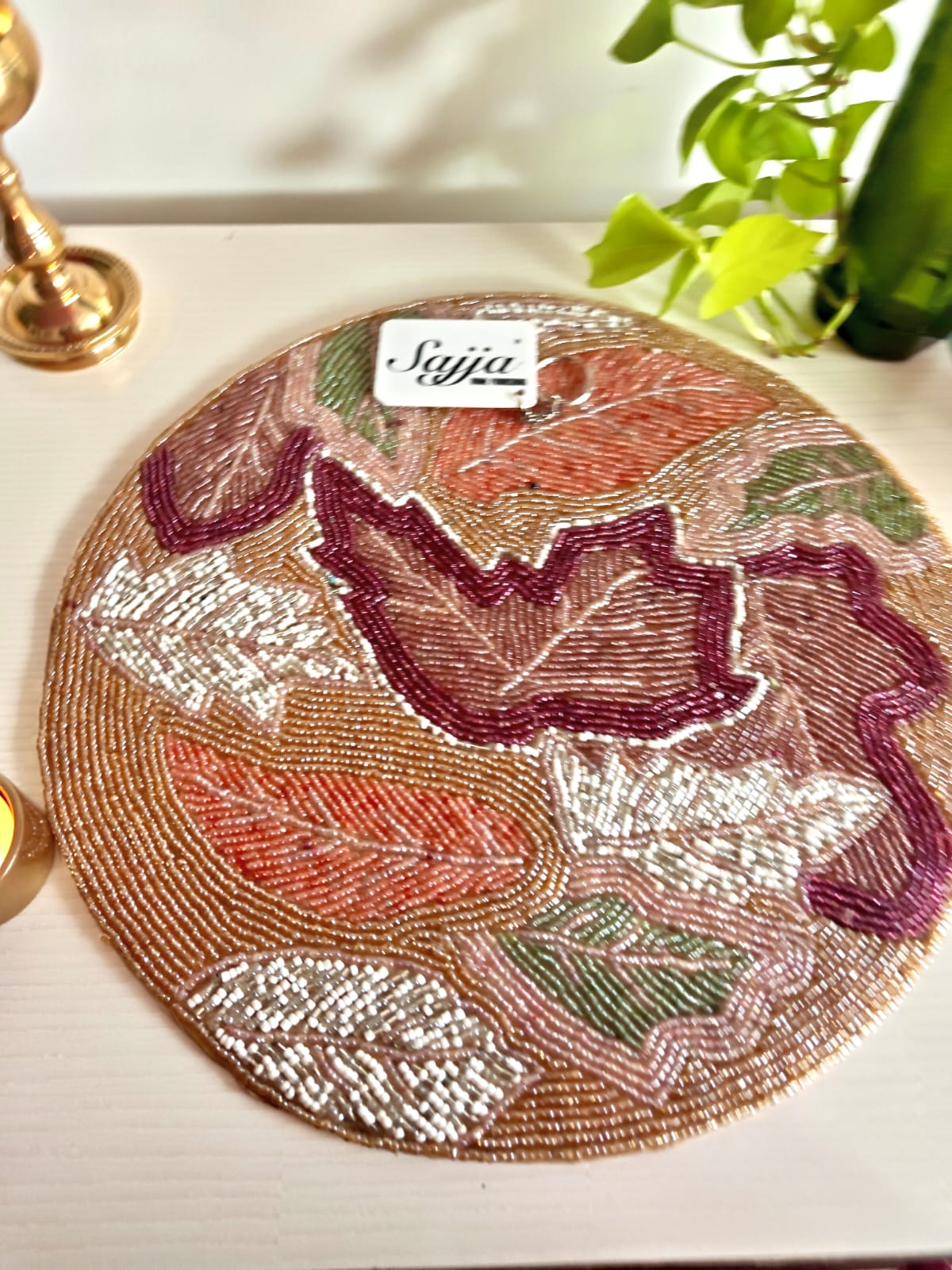 Stylish Multicolour Leaves Table Round Beads Placemat