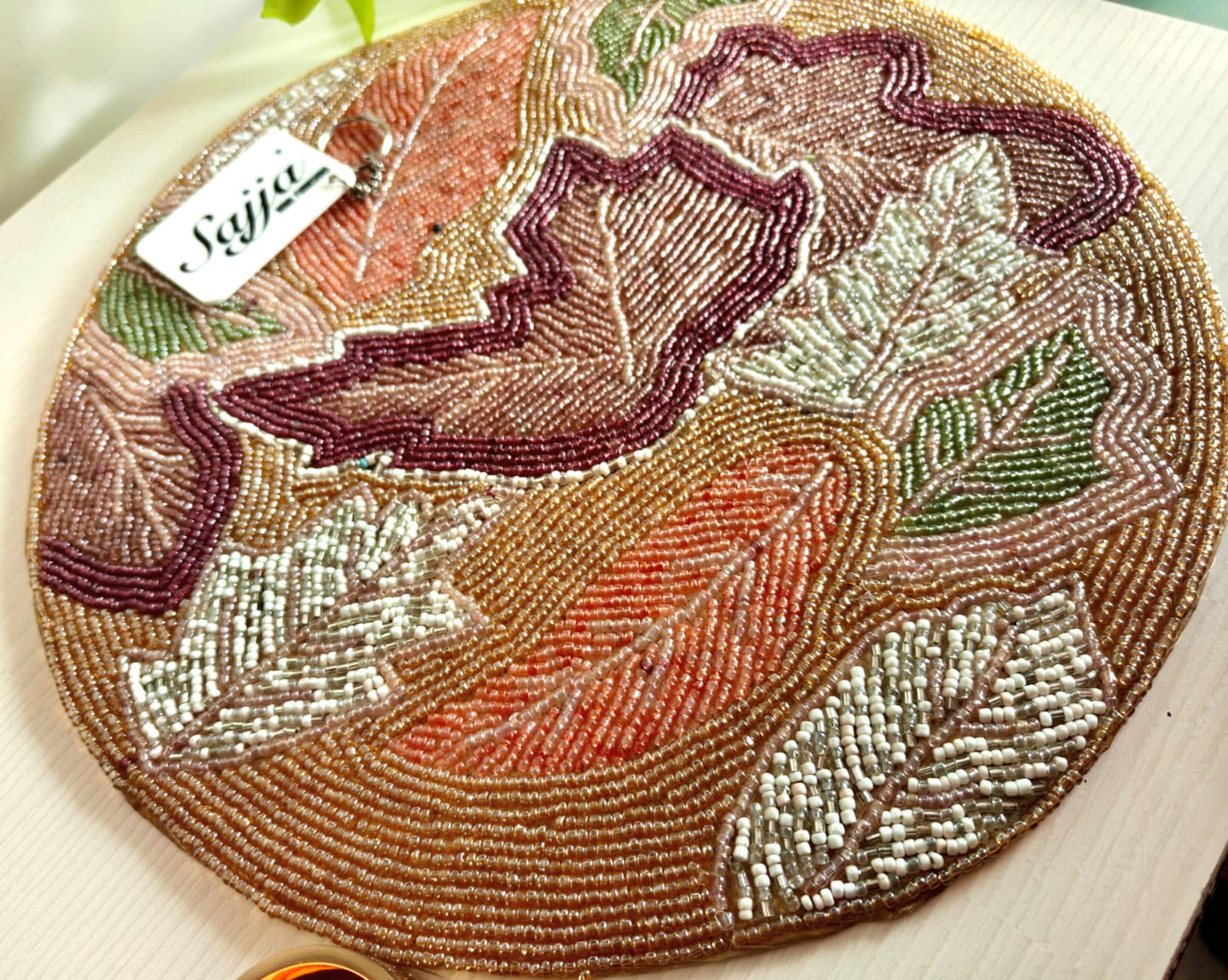 Stylish Multicolour Leaves Table Round Beads Placemat