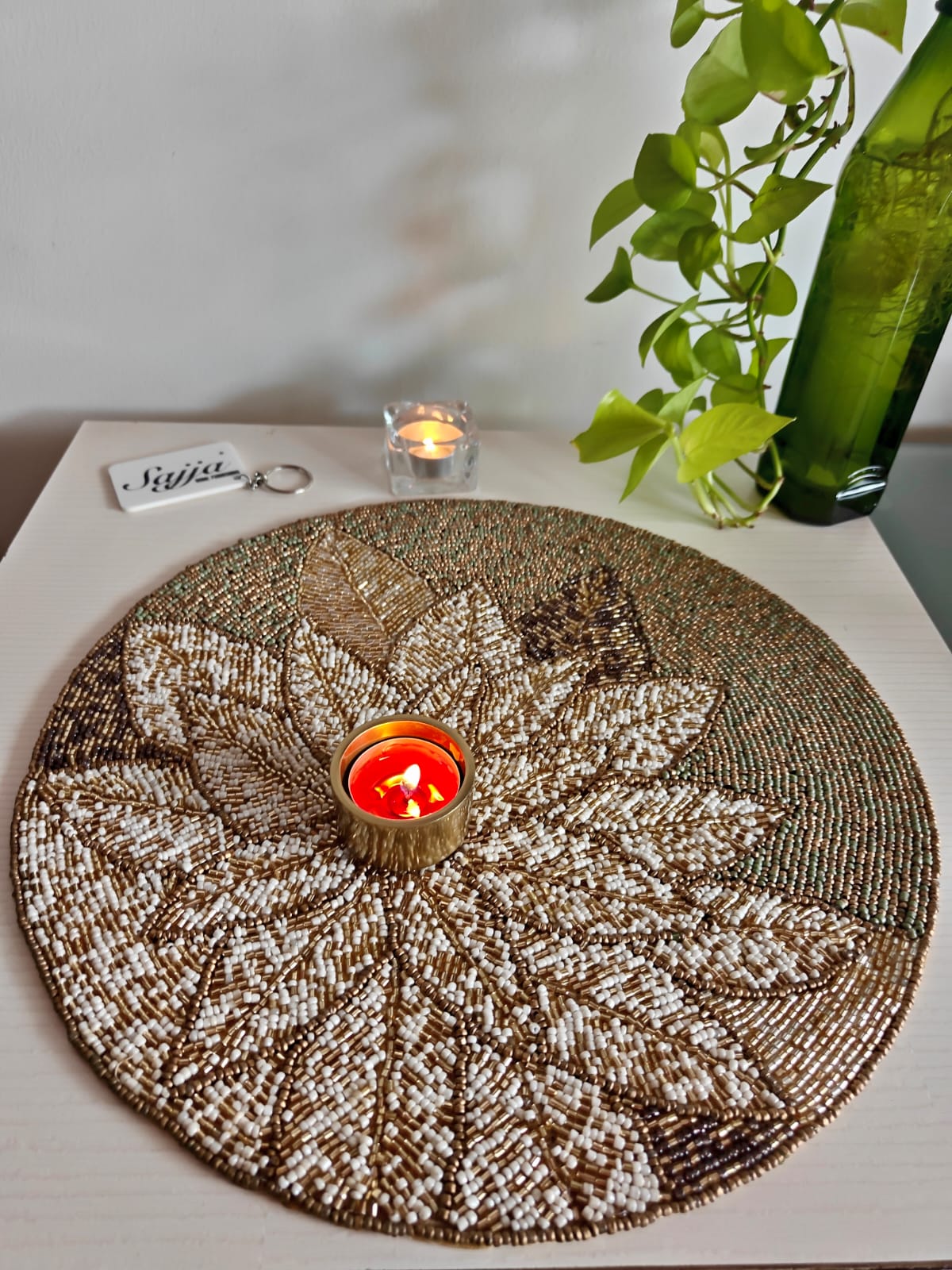 Royal Antique Jashn-ne-Bahara Vintage Gold Cream Round Hand Beads Placemat