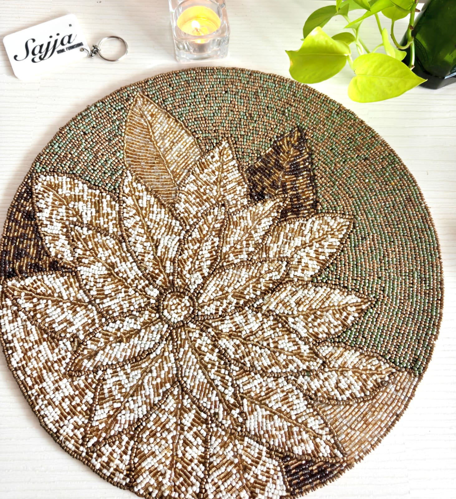 Royal Antique Jashn-ne-Bahara Vintage Gold Cream Round Hand Beads Placemat
