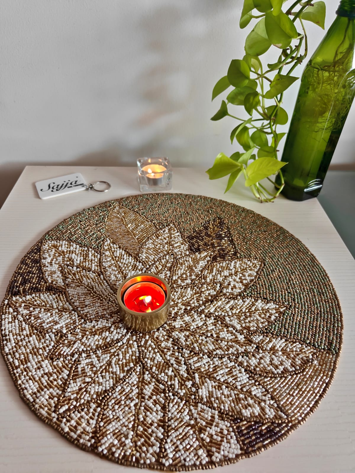 Royal Antique Jashn-ne-Bahara Vintage Gold Cream Round Hand Beads Placemat