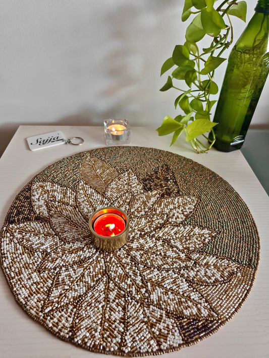 Royal Antique Jashn-ne-Bahara Vintage Gold Cream Round Hand Beads Placemat