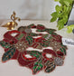 Magnificent Festive Red Green Gold Cutwork Placemat Beads Mat