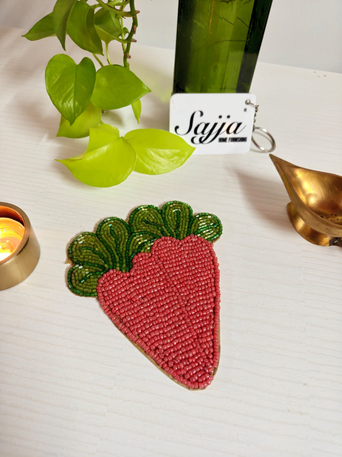 Sajja  Lotus Bloom Beaded  Handmade Round Beads Coaster Doily