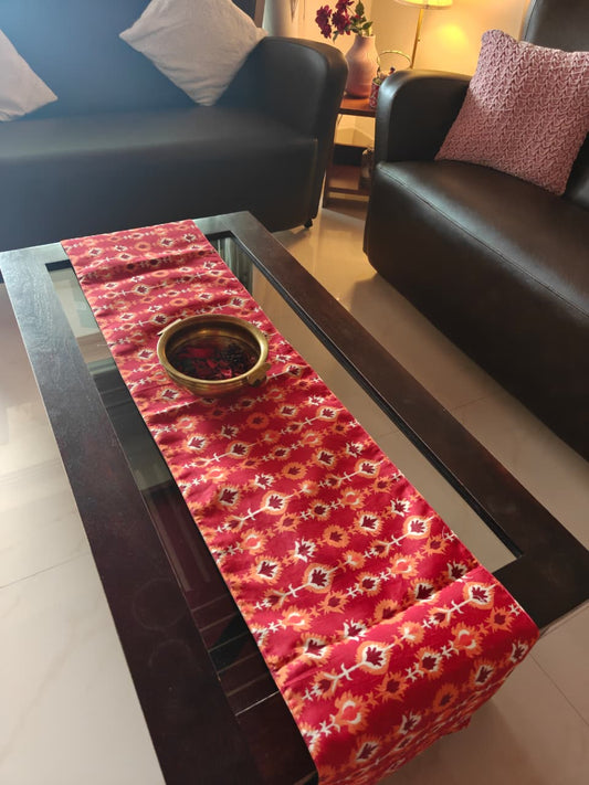 Sajja Ajrak Red Orange Elegant Silk Table Runner (12 x 72 inches)