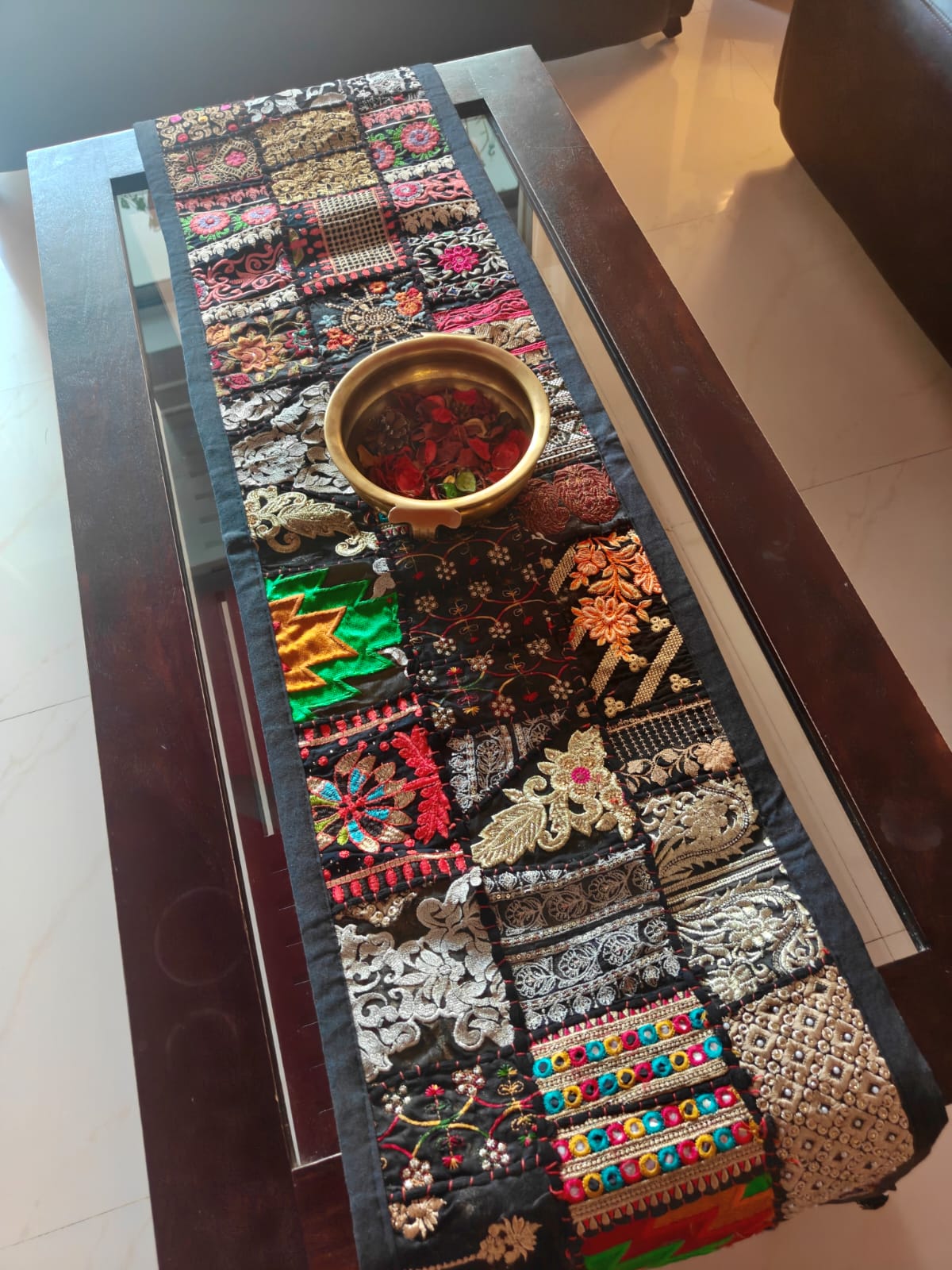 Royal Ethnic Khambhadiya Patchwork Multicolor Cotton Table Runner 14 x 60 inches