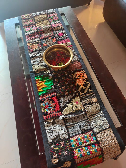 Royal Ethnic Khambhadiya Patchwork Multicolor Cotton Table Runner 14 x 60 inches